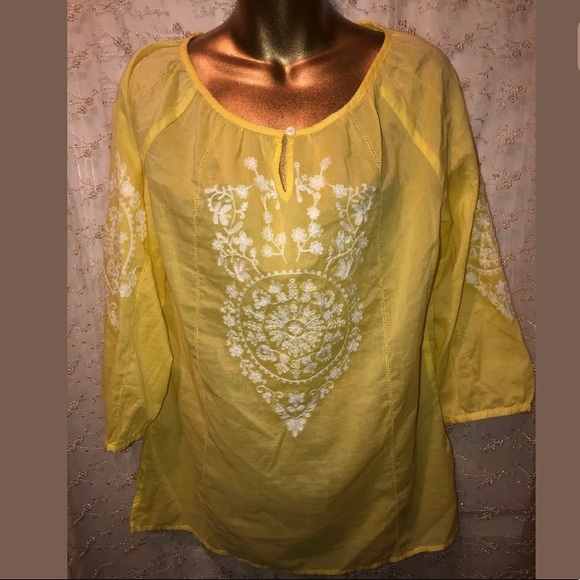 Chico’s canary yellow embroidered blouse size 0 - Picture 1 of 8